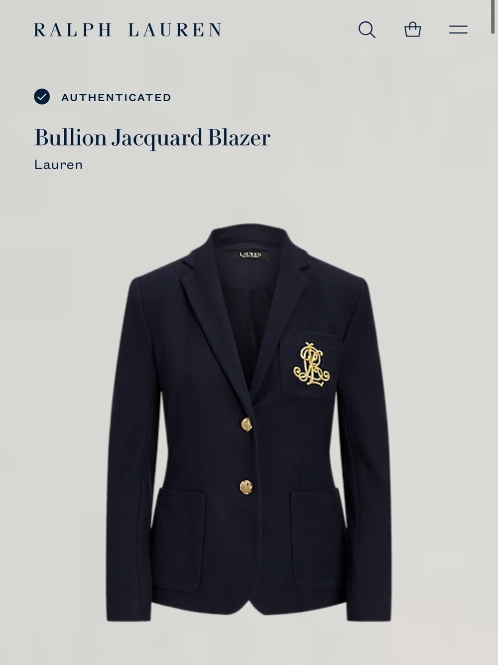 Ralph Lauren BULLION JACQUARD BLAZER Navy with Gold Crest